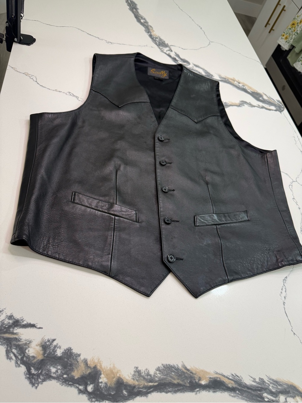 Scully Western Vest Mens 46 XL  Black Genuine Leather Cowboy Rodeo Biker